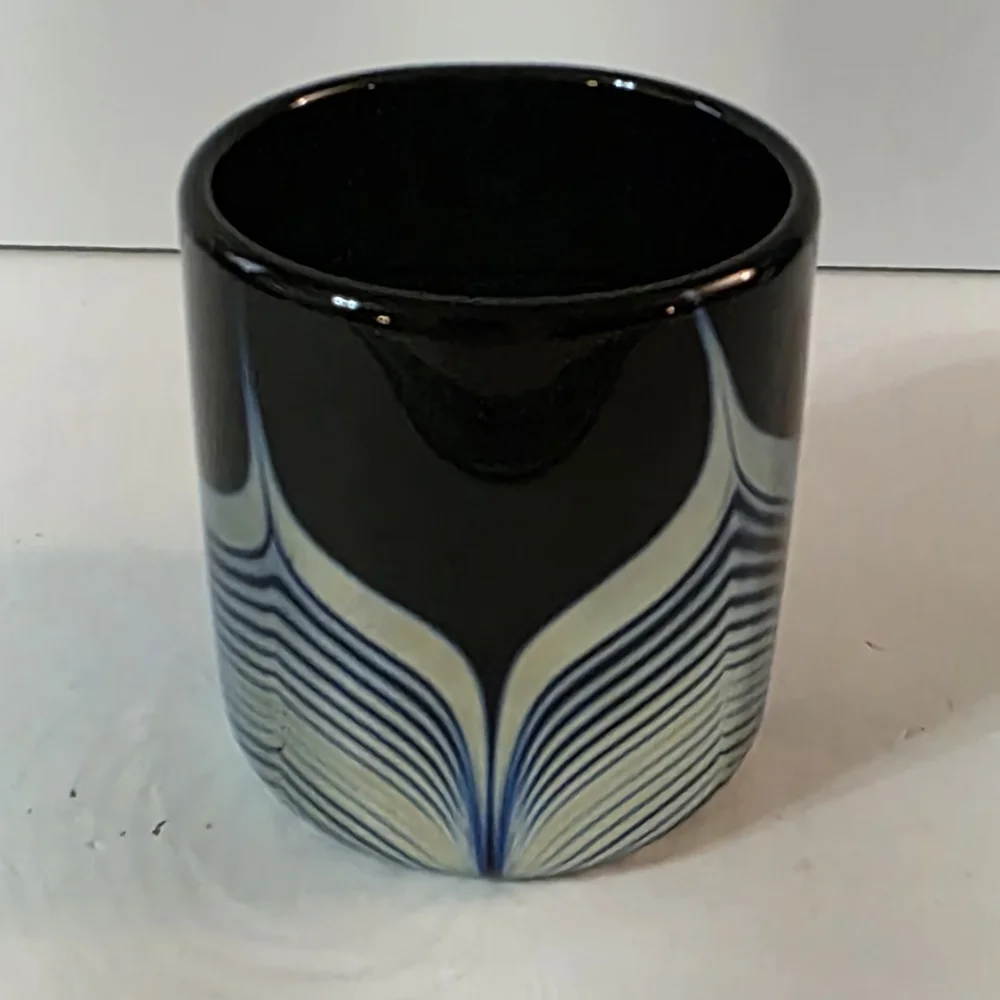 Steven Correia Art Glass Old Fashioned Drink Glass Hand Blown Feathered Design